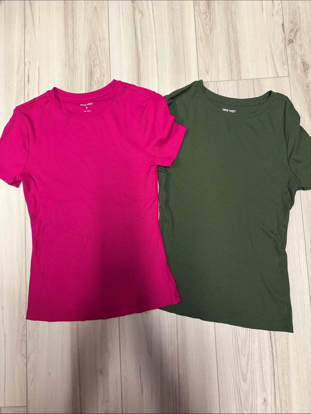 Nine West Hot Pink and Olive Green Short Sleeve Crew Tees - 2 Pack
